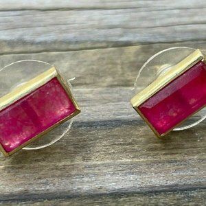 Karen London Women Earrings Stud RUBY Quartz Gold Tone Post Earrings Jewelry New